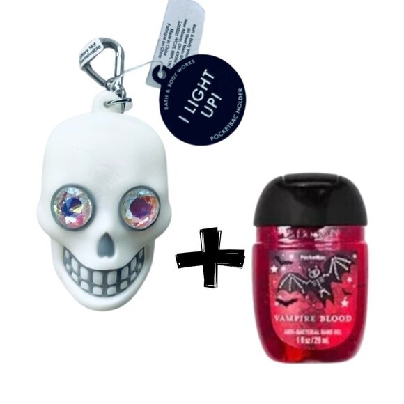 NWT Bath & Body Works Halloween Skull Head Light-Up Holder & Vampire Blood - Picture 1 of 8